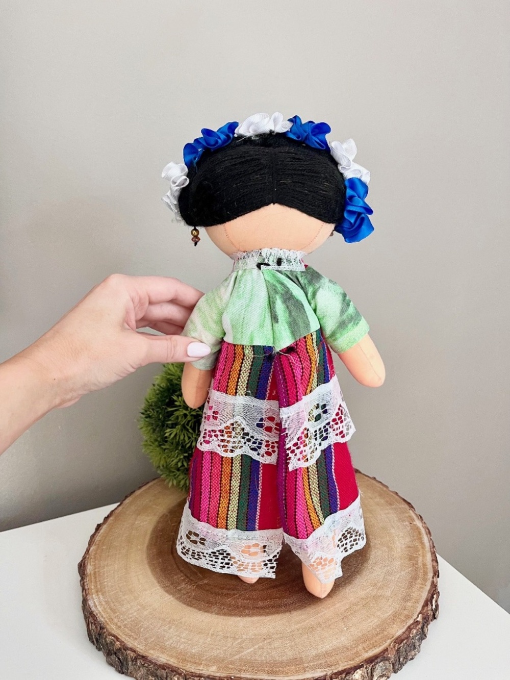 Frida Kahlo Cloth Boho Mexican Folk Art Doll Colourful Shelf Sitter - Picture 6 of 13